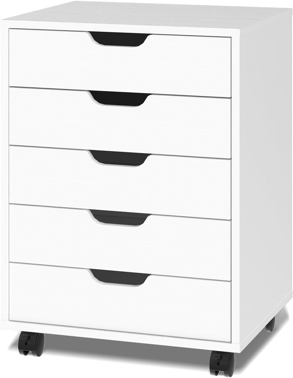 5 Drawers Mobile File Cabinet with Wheels, Under Desk Storage Organization, Vertical Filing Chest Rolling Wood Small Desk Printer Stand for Home Office, 19" W × 15.8" D × 25.6" H, White : Office Products