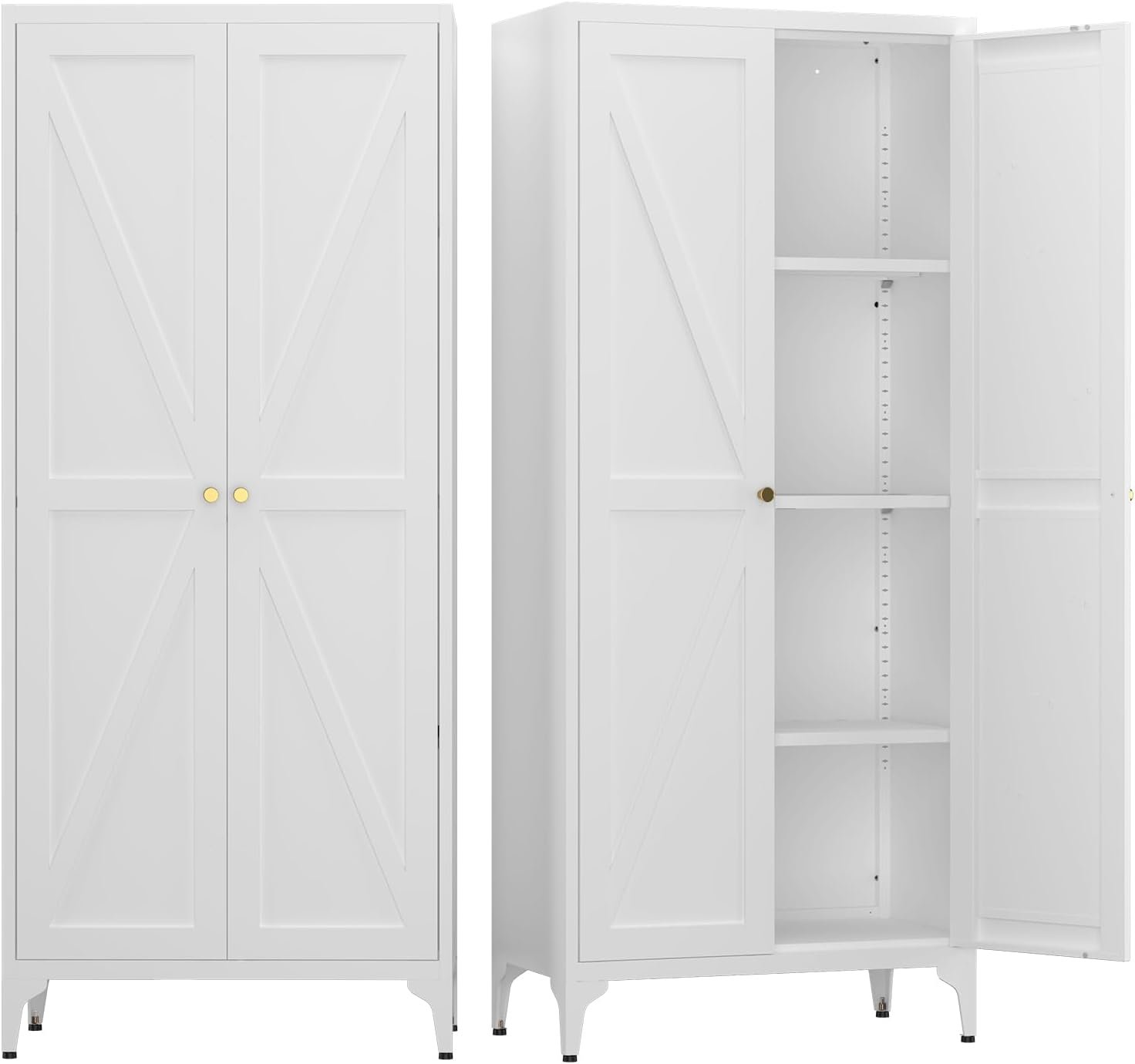 65" Tall Metal Pantry Cabinet with Doors and 3 Adjustable Shelves, White Storage Cabinet with Leveling Feet for Kitchen, Laundry Room, Office