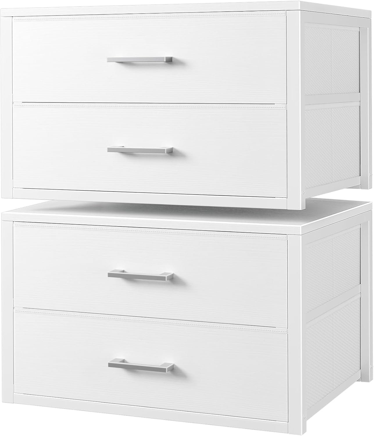 Stackable Storage Drawers Closet Organizers and Storage Fabric White 2 Drawer Dresser for Bedroom 2 Packs Modern