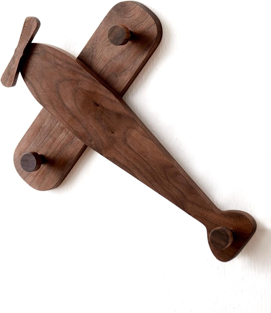 Kids Coat Rack Wall Mount, Airplane-Shaped Wooden Wall Coat Hooks for Kids, Cute Walnut Coat Hanger Heavy Duty for Bathrooms, Door, Entryway, Kids Room, or Nursery - Image 2