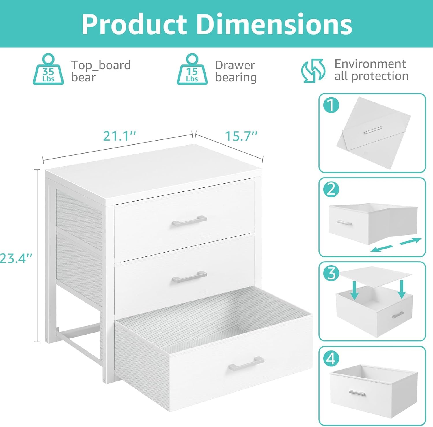 Closet Drawers White 3 Drawer Dresser for Closet Organizers and Storage Bedroom Dorm Modern : Home & Kitchen - Image 2