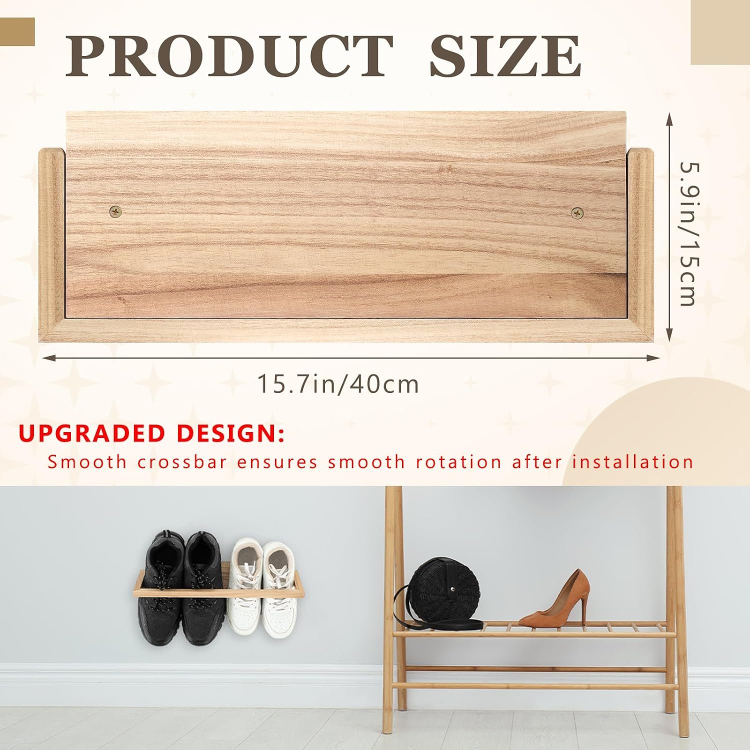 2 Pcs Wall Mounted Shoe Rack 15.7" Wooden Shoe Rack Organizer Modern Compact Holder for Entryway Hallway Narrow Spaces Rv Footwear Sneaker Slipper Boots Storage - Image 2