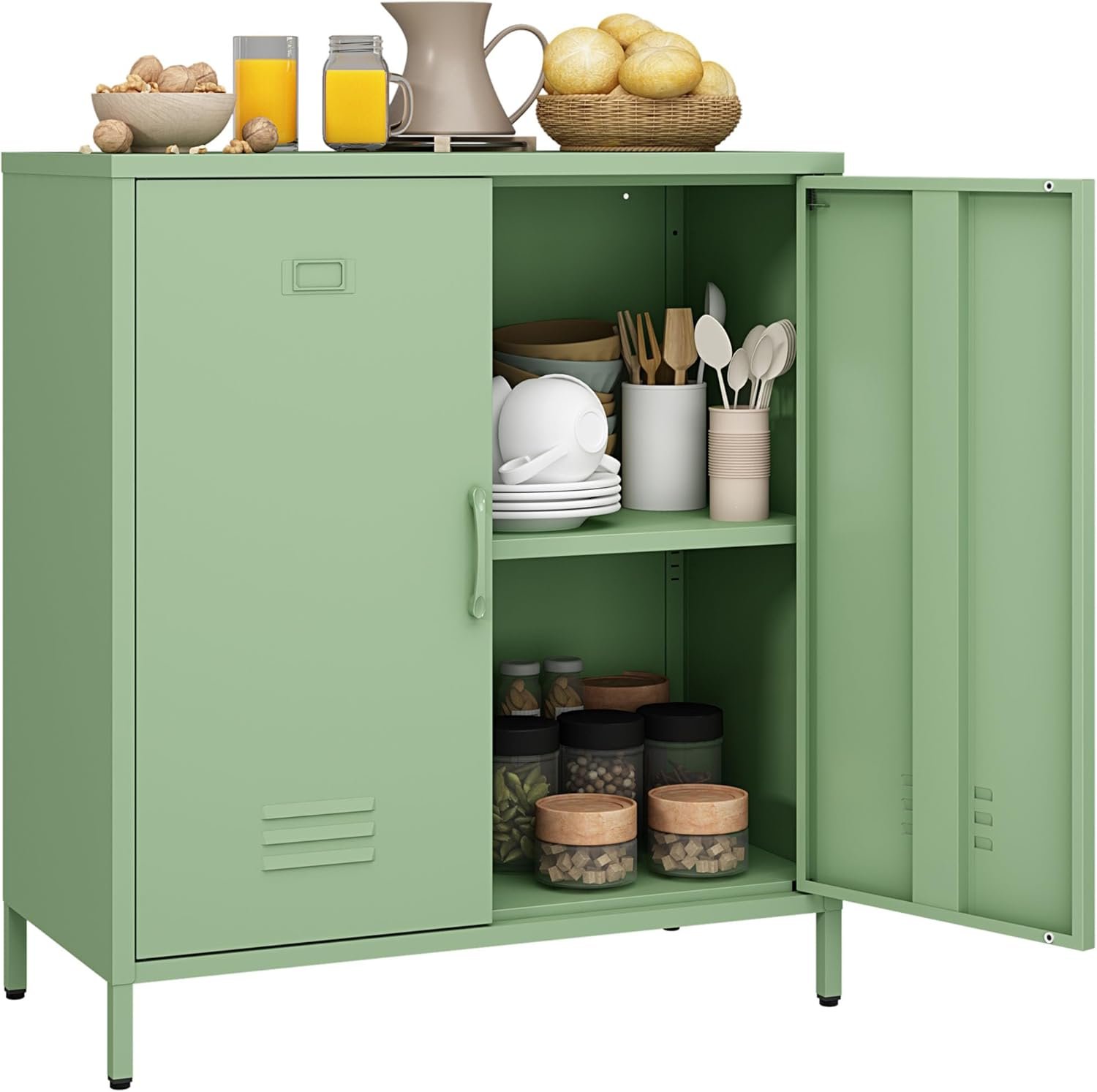 Metal Storage Cabinet with 2 Door, Steel Locker Sideboard Buffet Cabinet Console Table for Home Office (Green, H35.43'')