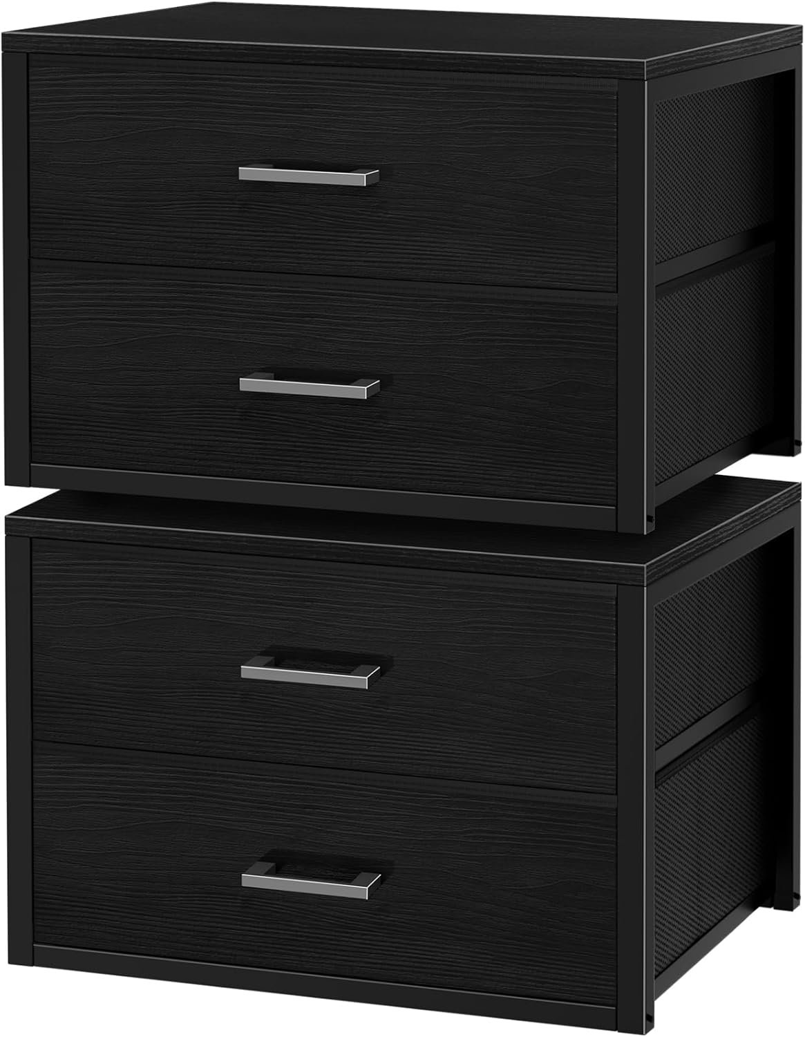 Stackable Storage Drawers Closet Organizers and Storage Fabric 2 Drawer Dresser for Bedroom Set of 2 Black Modern : Home & Kitchen