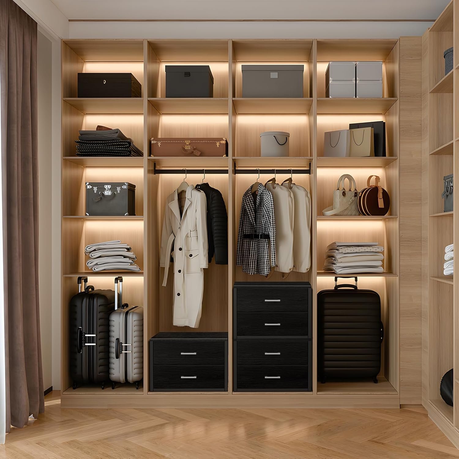 Stackable Storage Drawers Closet Organizers and Storage Fabric 2 Drawer Dresser for Bedroom Set of 2 Black Modern : Home & Kitchen - Image 2