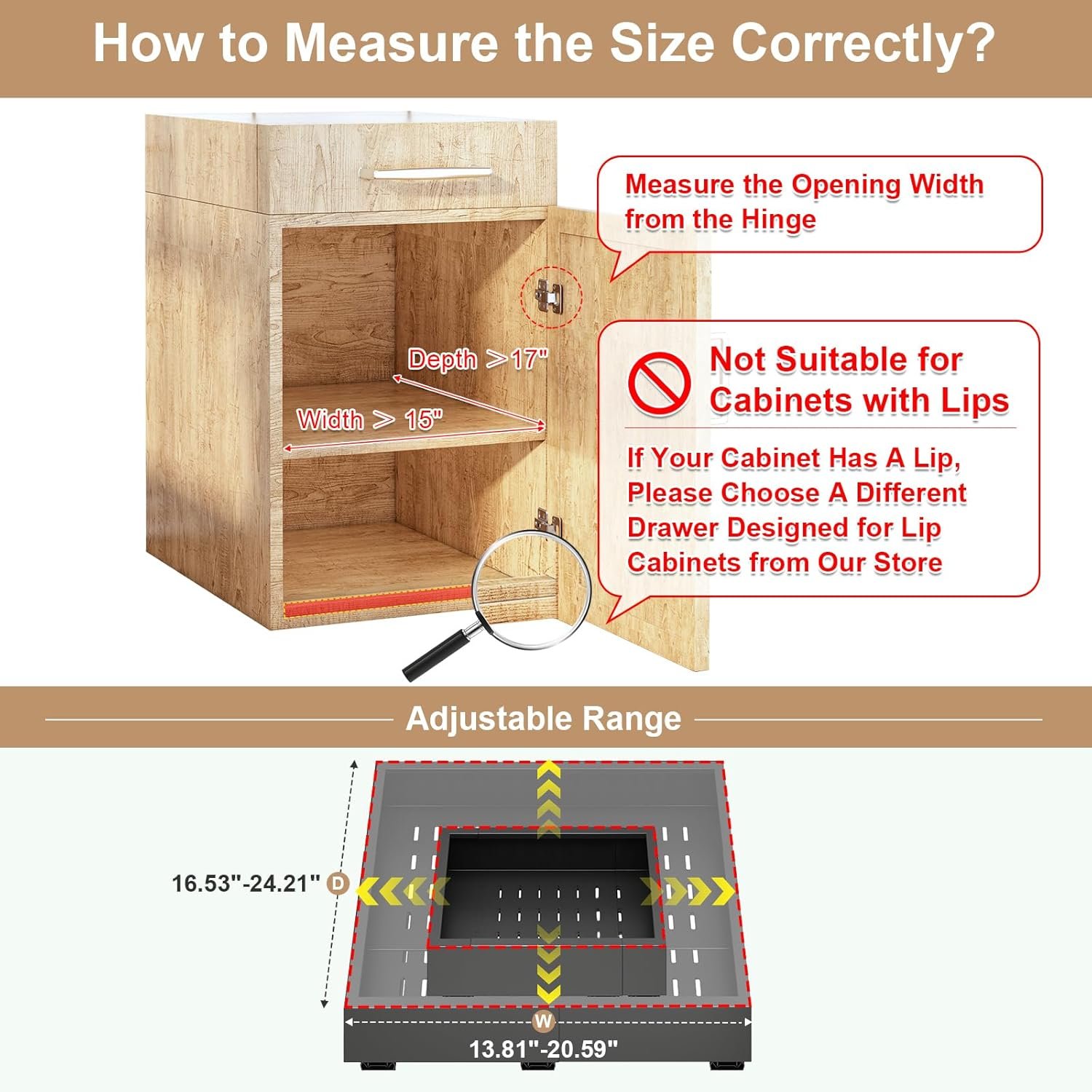 Pull out Cabinet Organizer,Width (14"-21") and Depth (17"-24") Expandable With 3 Rails,No Drill Adjustable Slide out Drawers for Kitchen,Pantry,Adhesive Roll out Shelves,for Cabinets Without Lip,Black : Home & Kitchen - Image 2