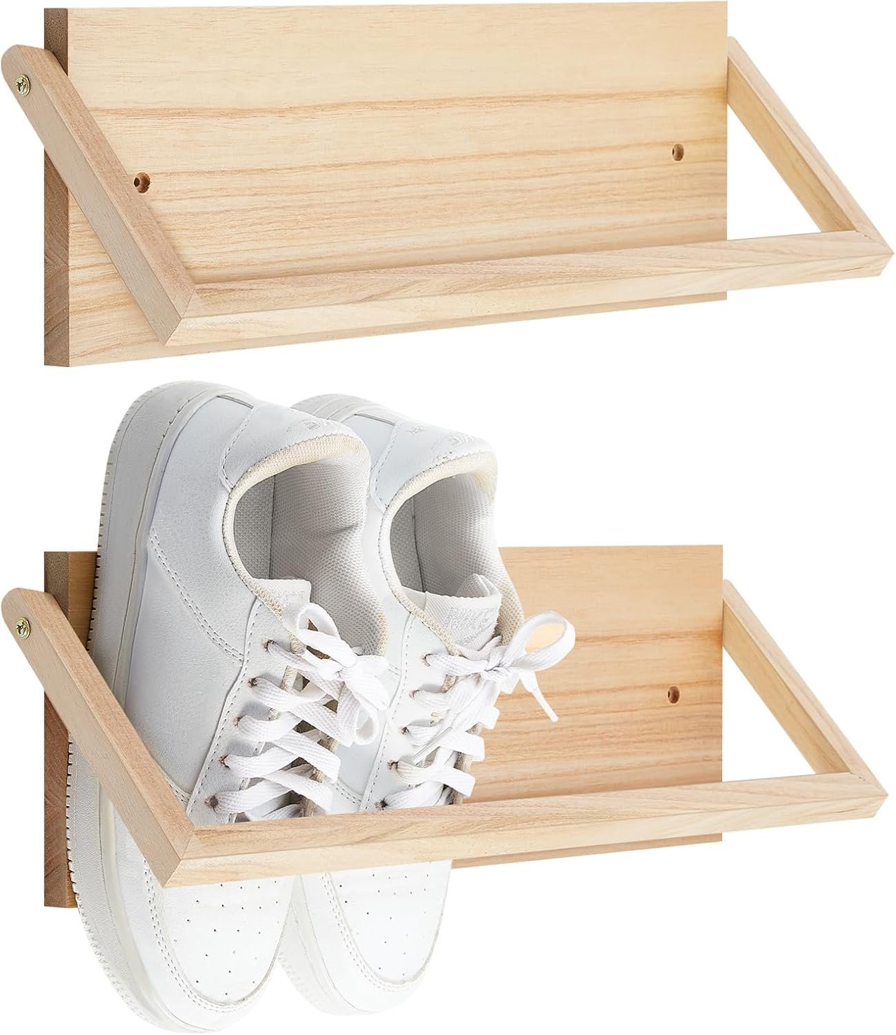 2 Pcs Wall Mounted Shoe Rack 15.7" Wooden Shoe Rack Organizer Modern Compact Holder for Entryway Hallway Narrow Spaces Rv Footwear Sneaker Slipper Boots Storage