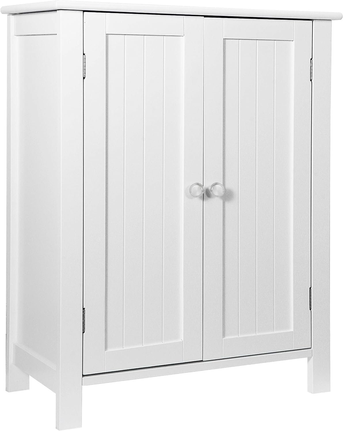 Bathroom Floor Storage Cabinet with Double Door + Adjustable Shelf, Wooden Organizer Cabinet for Living Room, Bathroom, Bedroom, Modern Home Furniture (White)